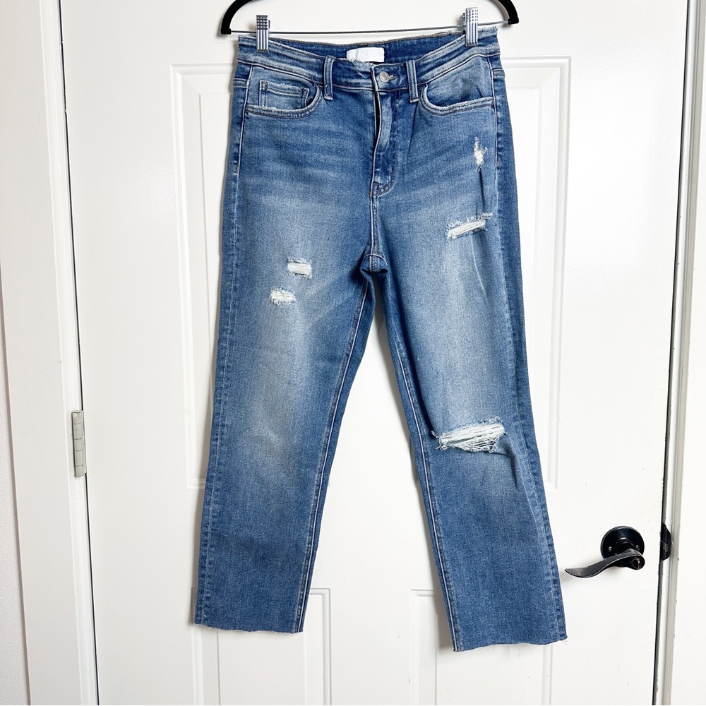 VERVET BY FLYING MONKEY Cropped Distressed Medium Blue Jeans